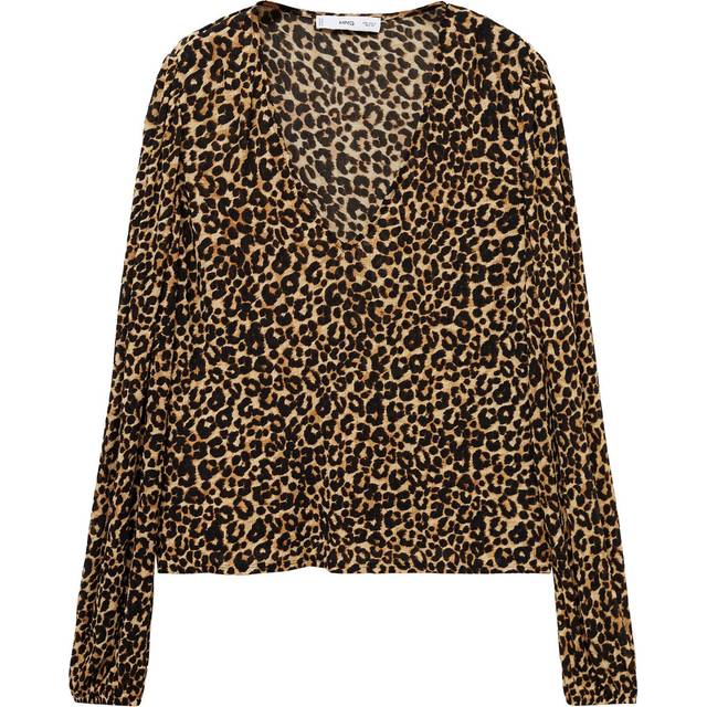 Mango Curve – Leopardmönstrad topp med knytning vid halsen-Brun