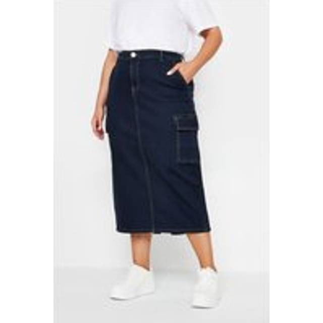 Yours Curve Indigo Blue Cargo Denim Midaxi Skirt, Women's Curve & Plus Size, Yours - 14