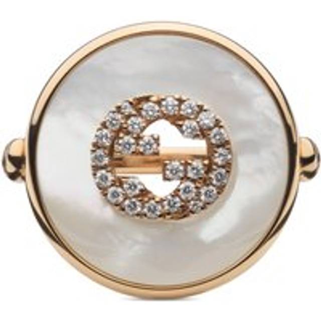 Gucci Interlocking 18ct Rose Gold Diamond Mother of Pearl Ring