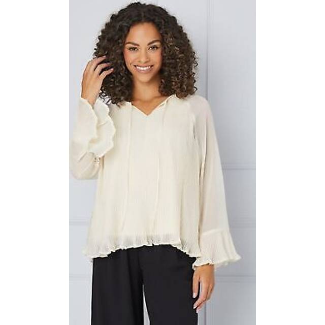 Womens Pleated Tie Neck Blouse - Ivory - 10
