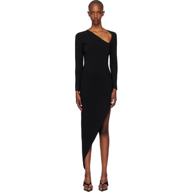 Alexander Wang Black Asymmetric Long-Sleeve Bodycon Maxi Dress - BLACK - XL