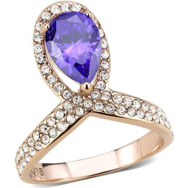 Alamode TK3589-6 Women IP Rose Gold Stainless Steel Ring with AAA Grade CZ in Tanzanite - Size 6