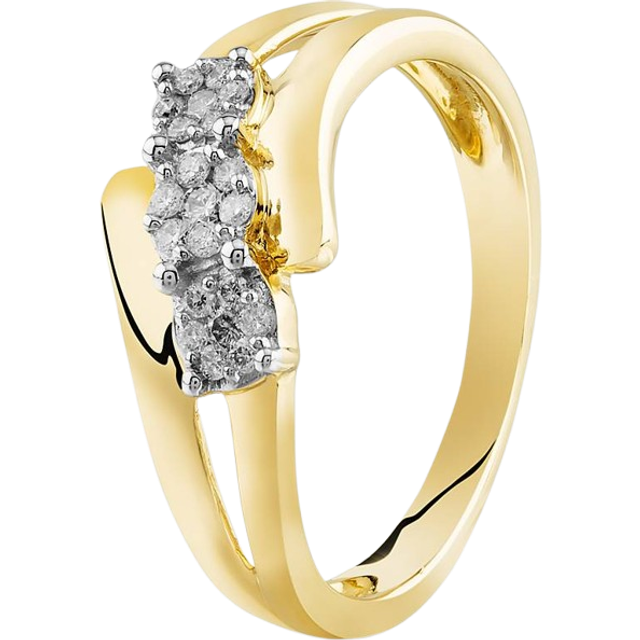 9ct Yellow Gold 0.15ct Diamond Flower Clusters Crossover Ring THR32829-15 M