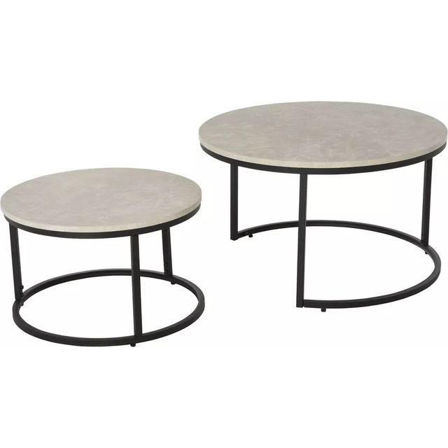HOMCOM Set Of 2 Nesting Tables Steel Frame Grey Marble Effect Top, Grey