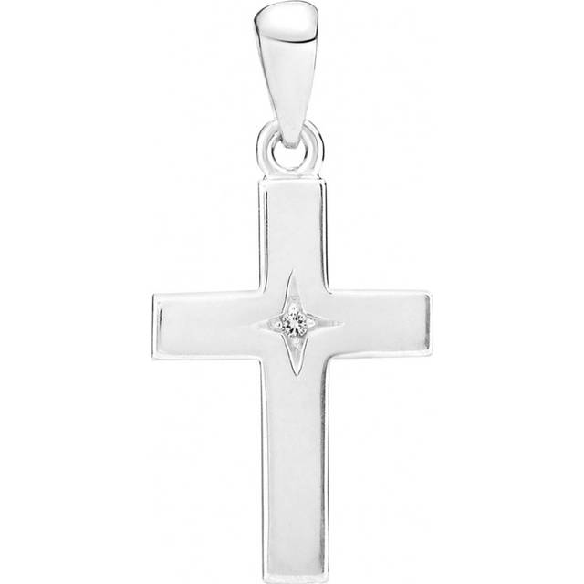 Lund Copenhagen 14 kt hvidguld kors vedhæng med diamant 16x11mm