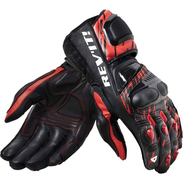 FGS178 - 2150-M - Rev It Quantum 2 Leather Motorcycle Gloves M Neon Red Black