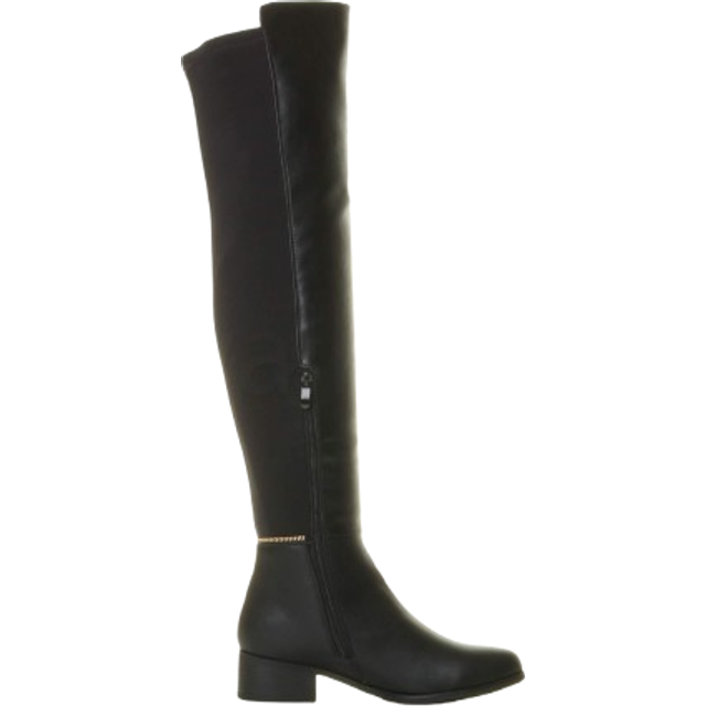 Womens ladies low heel stretch gold zip over the knee high riding boots size