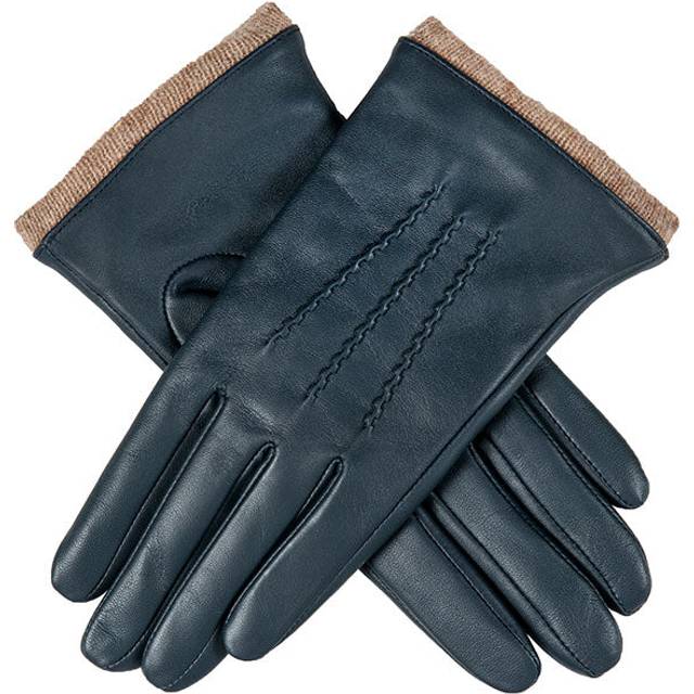 Women’s Three-Point Wool-Lined Leather Gloves with Knitted Cuffs - NAVY / M