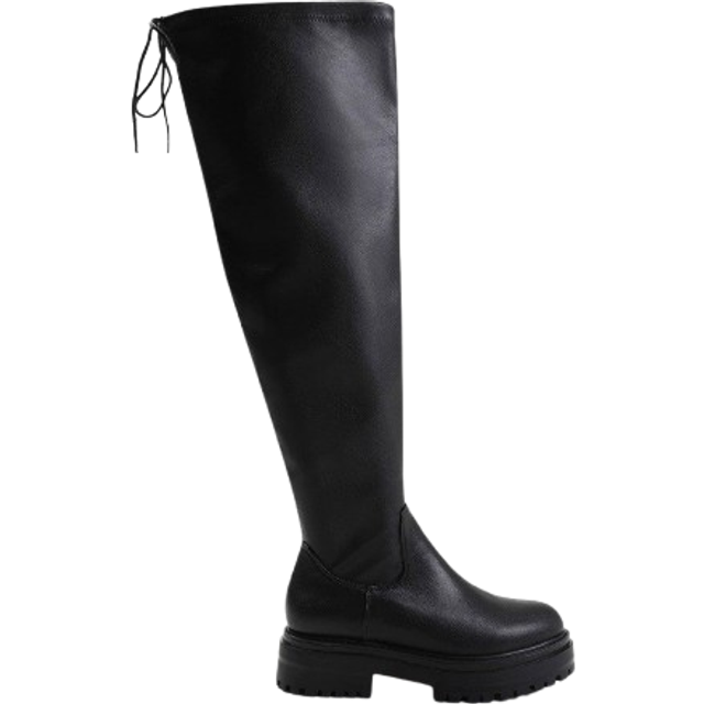 Where's That From Wheres Womens 'Dawn' Stretch Wide Calf Chunky Over The Knee Boot With Lace Detail - Black - Size 4 Wide Fit (UK Shoe)