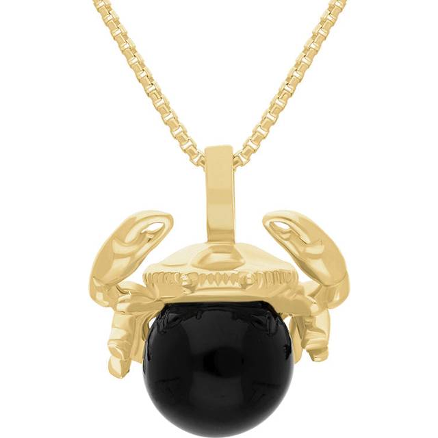 18ct Yellow Gold Whitby Jet Zodiac Cancer 8mm Bead Pendant - Yellow Gold