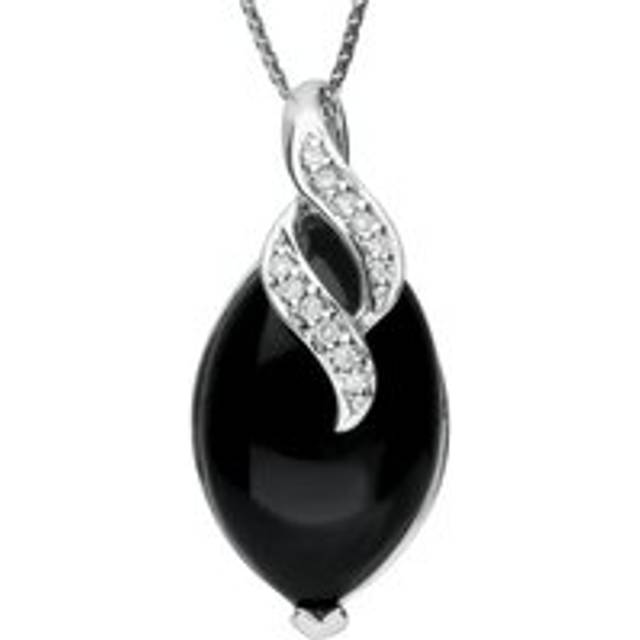 18ct White Gold Whitby Jet 0.06ct Diamond Marquise Twist Necklace - White Gold