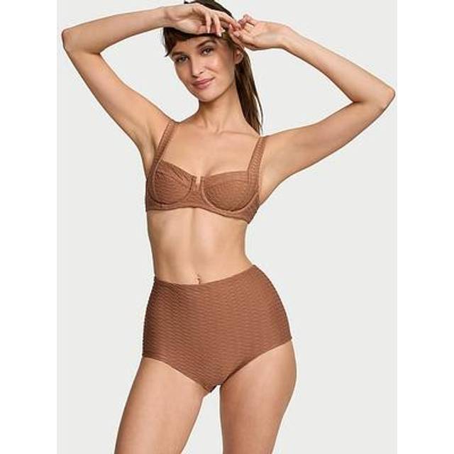 Victoria's Secret Caramel Brown Fishnet Balcony Swim Bikini Top - caramel brown fishnet - 32 B