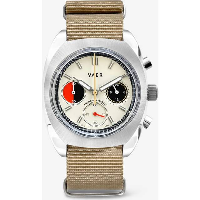 R1 USA Racing Chronograph - Cream 38mm - FKM Dive Strap - Black ($40 Value) / Single Pass - Khaki (+$0)