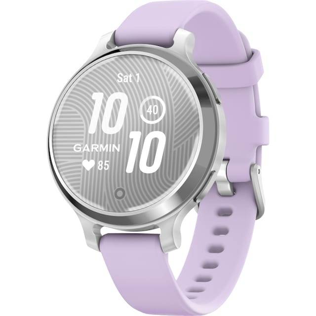 Garmin Lily 2 Active Smart Fitness Watch with Silicone Band, Silver and Jasmine Purple