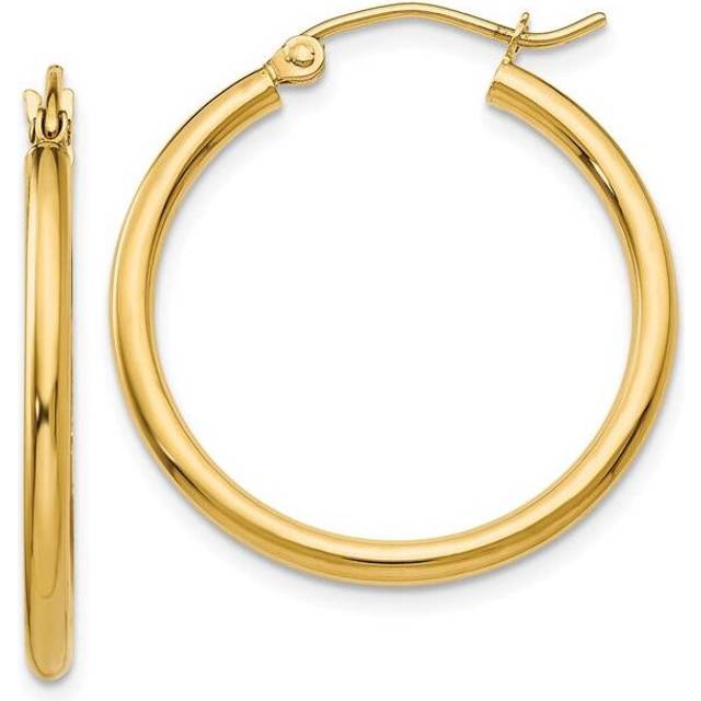 2 x 25 mm 14K Yellow Gold Lightweight Tube Hoop Earrings, Pair