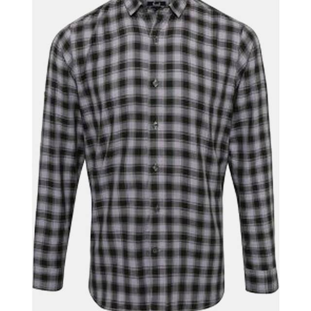 Premier Mens Mulligan Check Long Sleeve Shirt (Steel/Black) - Blue/Dark Grey Cotton - Size X-Large