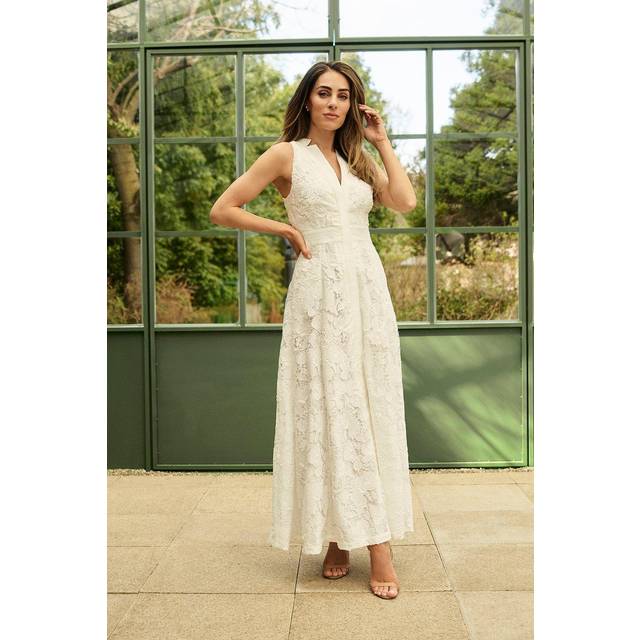 Lydia Millen Cut Work Cotton Sateen Woven Halter Dress - Ivory