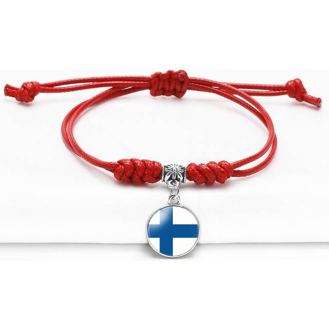 (Finland) Trendy Red Bracelet With Timeless Gem European Country Flags Unisex Mixed Material