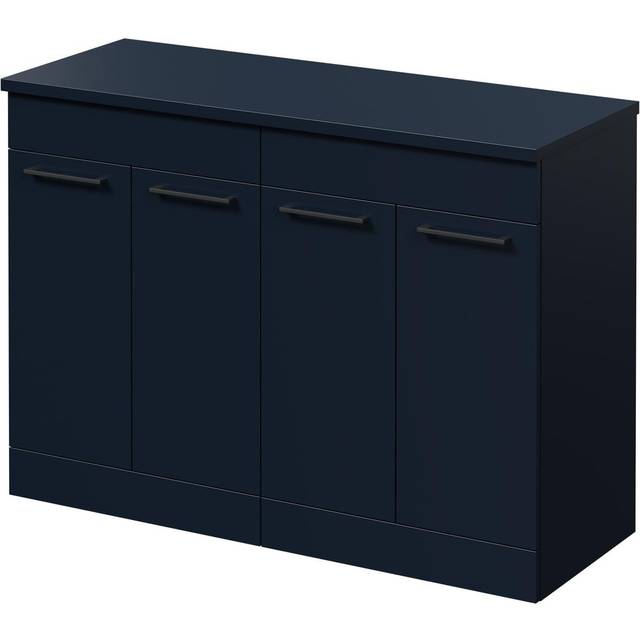 Napoli Floor Standing Vanity Unit for Countertop Basins with 4 Doors and Matt Black Handles | Deep Blue | MDF | 1200mm