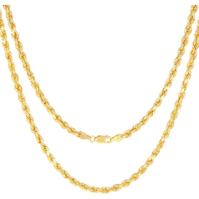 18k yellow gold solid 4mm diamond cut rope chain necklace mens italian 16"- 30"