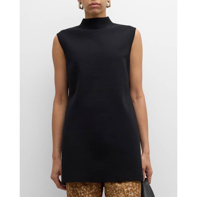 Sleeveless Mock-Neck Knit Tunic - BLACK - Medium
