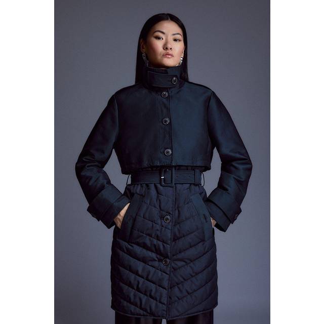 Petite Lightweight Padded Hybrid Short Trench Coat - Black