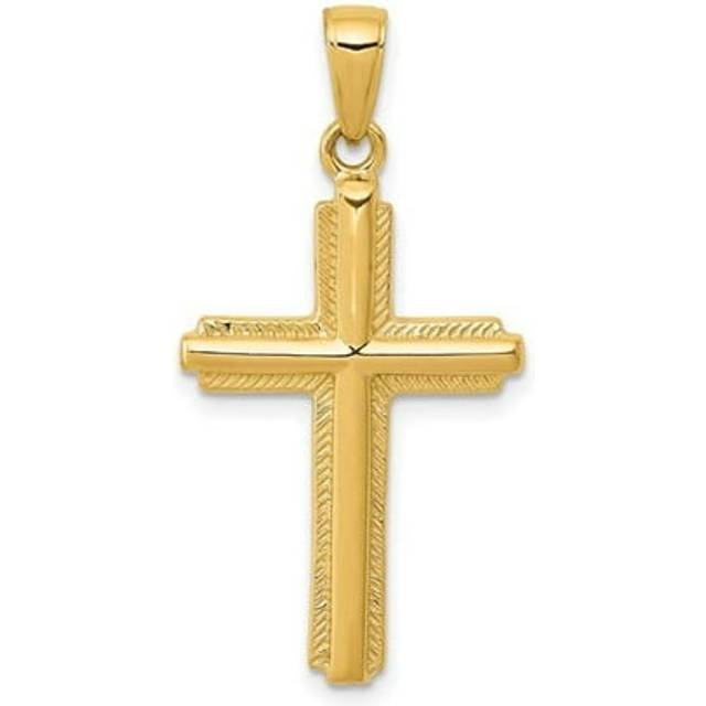 14K Yellow Gold Cross with Striped Border Pendant