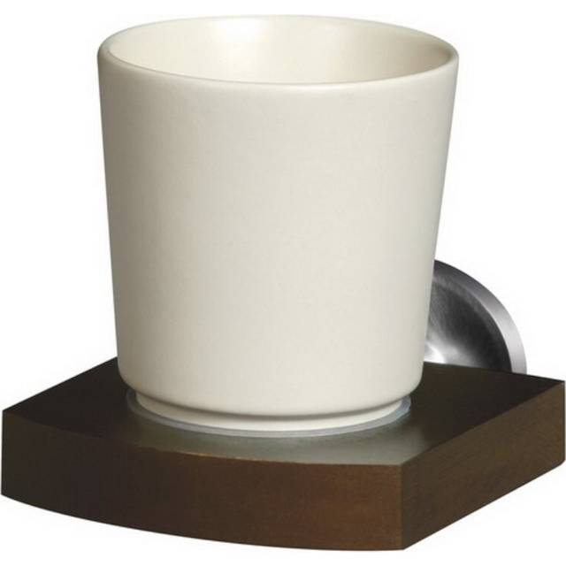 Bisk - Ceramics Toothmug Toothbrush Cup Grip Wood Wall Mounted