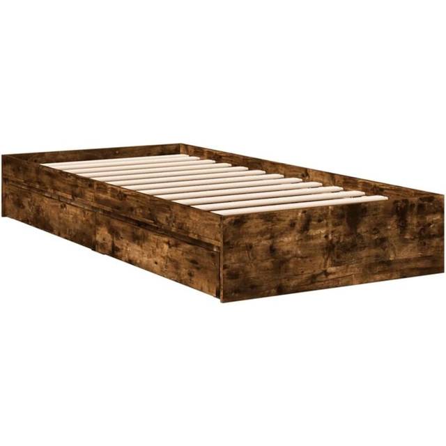 vidaXL Bed Frame with Drawers without Mattress Smoked Oak 75x190 cm Small Single - Brown