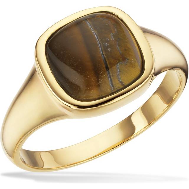 Scrouples Signet Mens förgyllt silver Ring Med Tigeröga