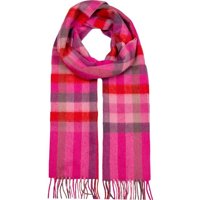 Heritage Plaid Check Cashmere Scarf with Tassels and Gift Box - AUBERGINE / ONE