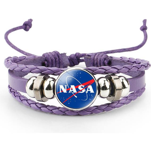 (33801501) Nasa Time Sleek Gem Purple Leather Multistranded Braided Bracelet Perfect Gift Idea