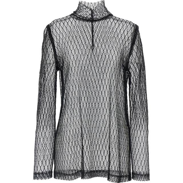 Dolce & Gabbana, Topp, Dam, 2Xs, Spetstopp med ståkrage - black (2XS)