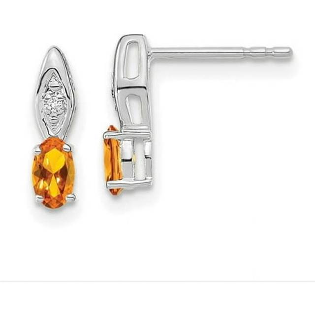 14K White Gold Citrine & Diamond Post Earrings