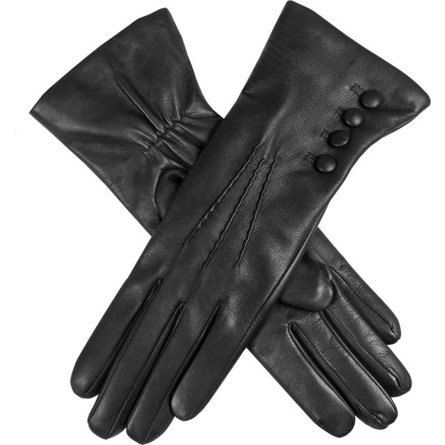 Women’s Touchscreen Three-Point Cashmere-Lined Leather Gloves with Buttons - Mocca/Natural / 8