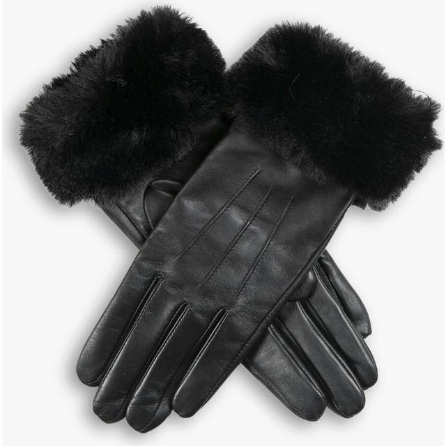 Women’s Touchscreen Three-Point Lined Leather Gloves with Faux Fur Cuffs - Navy / S