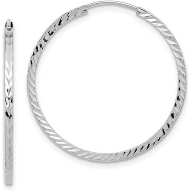 14K White Gold Diamond-Cut Square Tube Endless Hoop Earrings