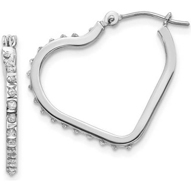 14K White Gold Diamond Fascination Heart Hoop Earrings