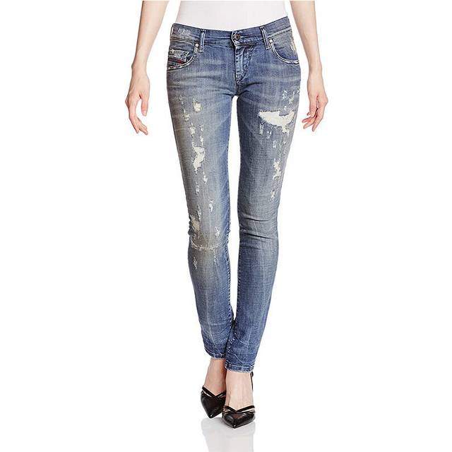 Women's DIESEL GRUPEE 0856X Womens Denim Jeans Super Skinny Fit Blue Faded Zip Italy - Size: 32in/8