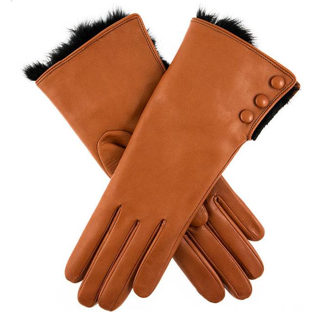 Women's Wool-Lined Leather Gloves with Fur Cuffs - MOCCA / 7