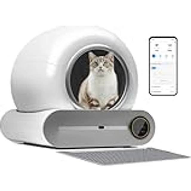Kattlåda självrengörande automatisk med 65 l + 9 l stor kapacitet, appkontroll, jonisk luktborttagare, självrengörande kattlåda, självrengörande kattlåda för flera katter