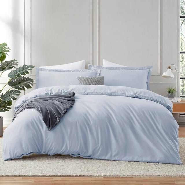 Hearth & Harbor Ice Blue Duvet Cover Queen Size - 3 Piece Queen Duvet Cover Set  Soft Double Brushed Queen Size Duvet Covers with Button Closure  1 Du