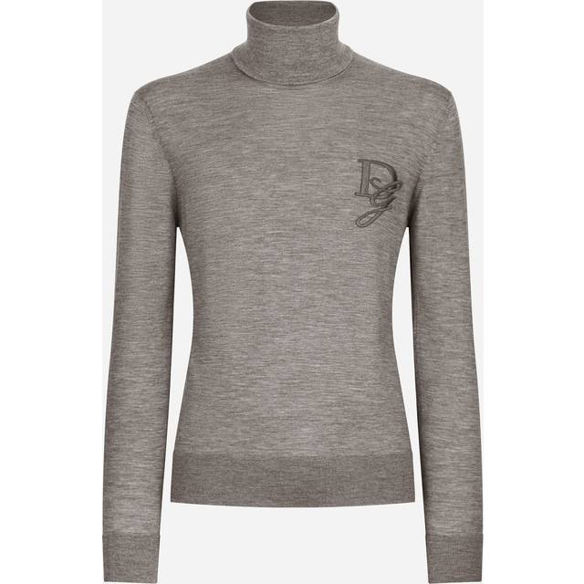 Dolce & Gabbana, Cashmere Knitwear, male, Gray, L, Cashmere turtleneck Jumper with embroidered logo