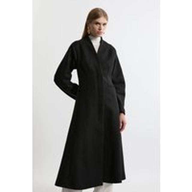Lydia Millen Premium Italian Manteco Wool Rounded Sleeve Skirted Tailored Midaxi Coat - Black