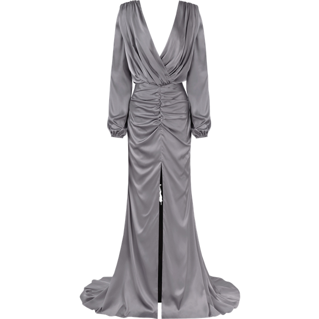 Fancy silver silk maxi evening dress - Grey - M - Milla - Maxi dresses