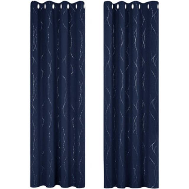 Deconovo Mörkläggningsgardiner med öljetter, mörkläggningsgardiner, sovrumsgardiner för pojkar, 214x132 cm (höjd x bredd), mörkblå, uppsättning med 2