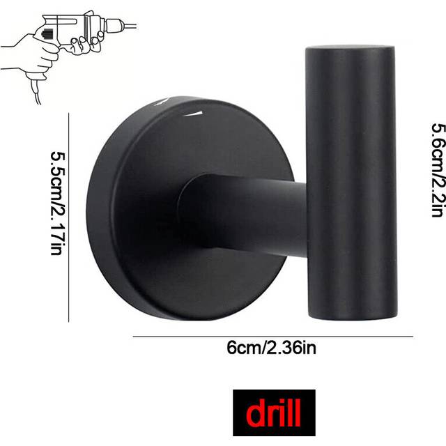 (a-Drilling-Black 1PC) Multifunction Wall Hook Stainless Steel Clothes Hanging Hooks Rose Gold Black 3M Adhesive Key Towel Holder for Bathroom Kitchen