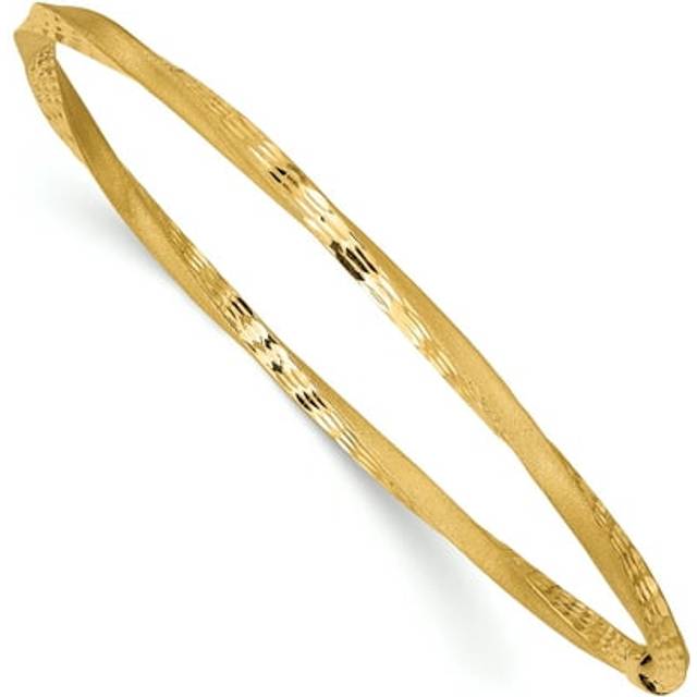 14K Yellow Gold 3 mm Satin Finish Diamond-Cut Twist Slip-On Bangle Bracelet