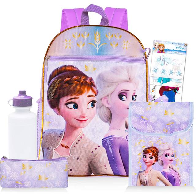 "Frozen 16"""" Backpack and Lunch Box Set: Disney Elsa & Anna School Supplies Bundle"