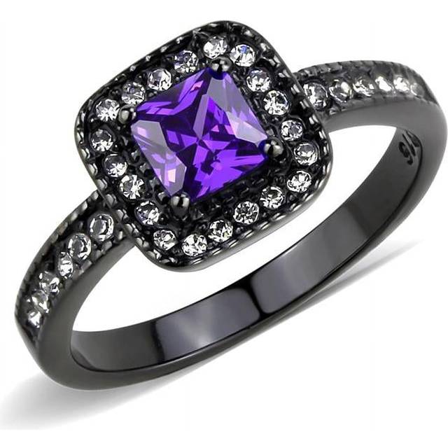 Alamode TK3450-7 Women IP Black Stainless Steel Ring with AAA Grade CZ in Tanzanite - Size 7